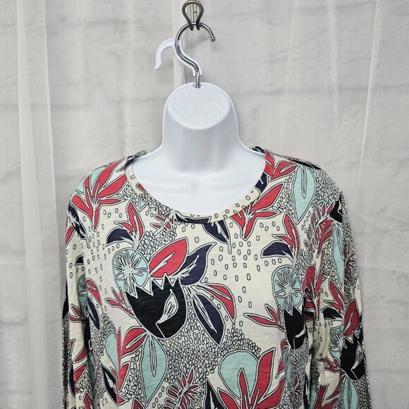 Stateside Blue Red Long Sleeve Tee Shirt Floral Artsy Boho XL - Picture 2 of 10